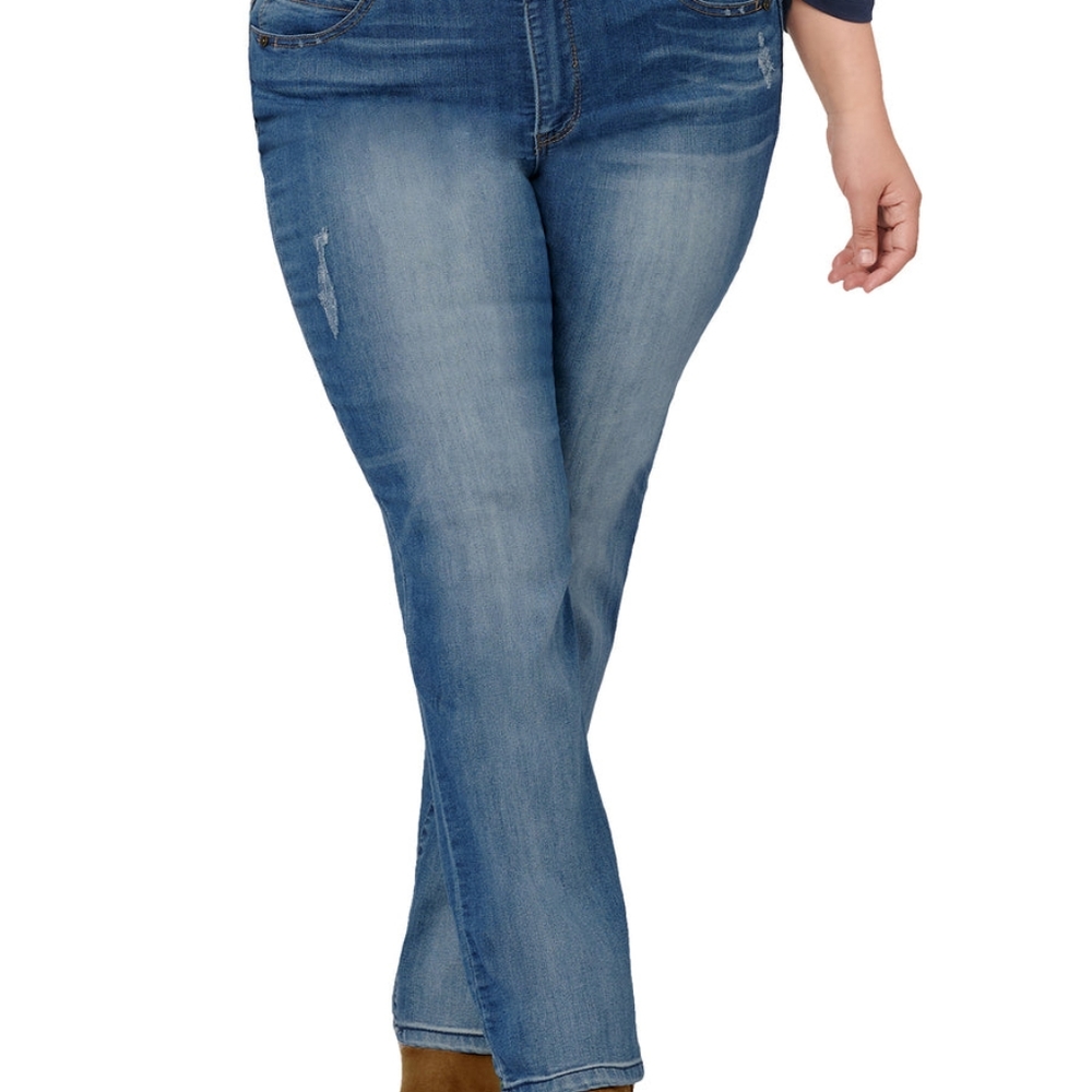 Democracy Stretch Blue Denim Ab Technology Straight Leg Mid Rise Jeans Size 14
